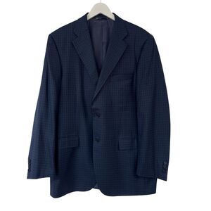 Canali Blue Plaid Check Silk Wool Sport Coat Blazer Jacket US 44L IT 54 Flawed